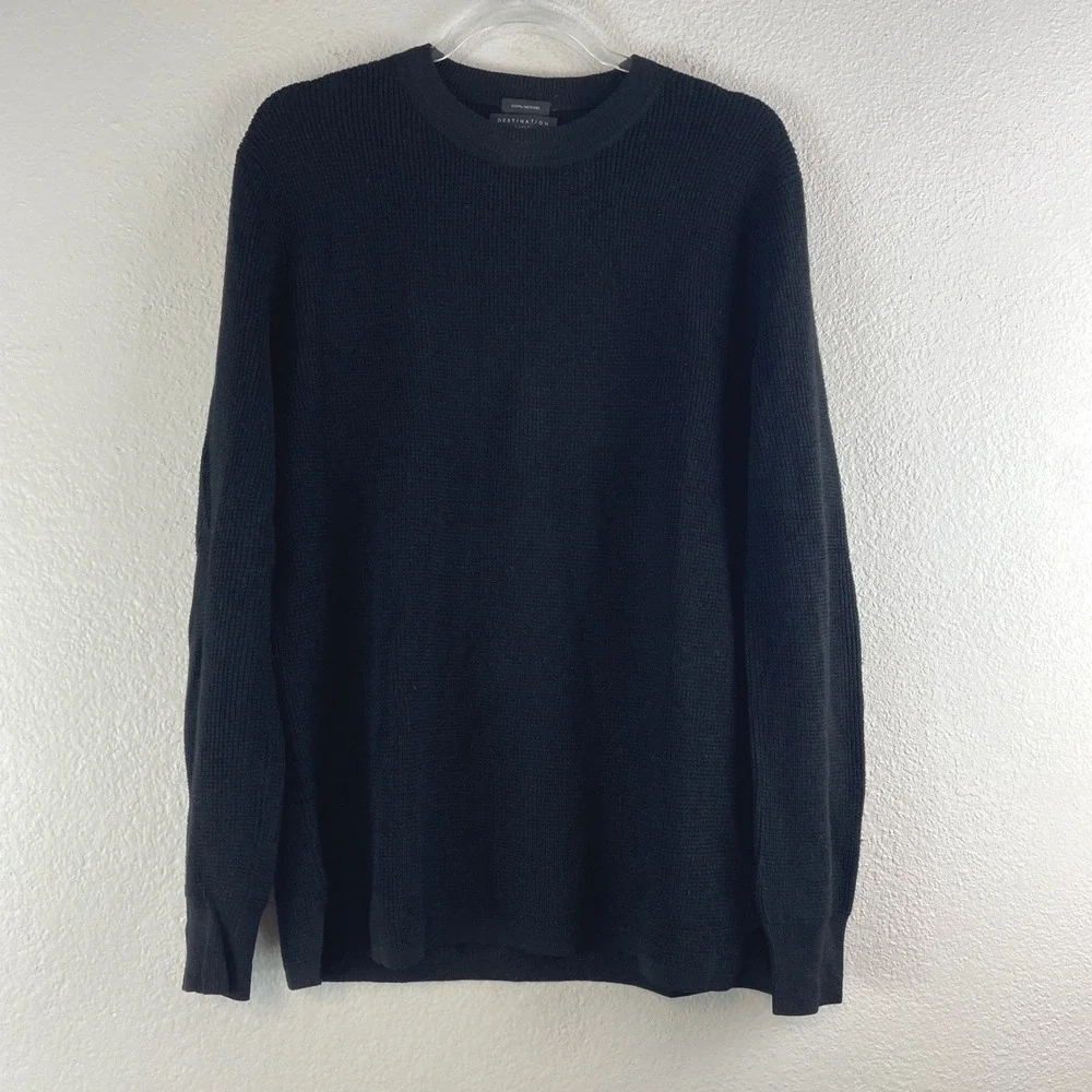 J.Crew Destination Sweater Medium Black 100% Merino Wool Waffle Knit Minimalist